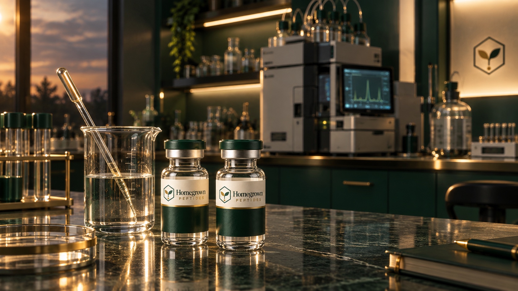 HPLC analysis bench with Homegrown Peptides vials